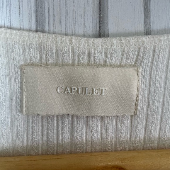 CAPULET Size S Prima White Knit Bodysuit Ribbed Long Sleeve Wrap Front Tie Top - Picture 10 of 13